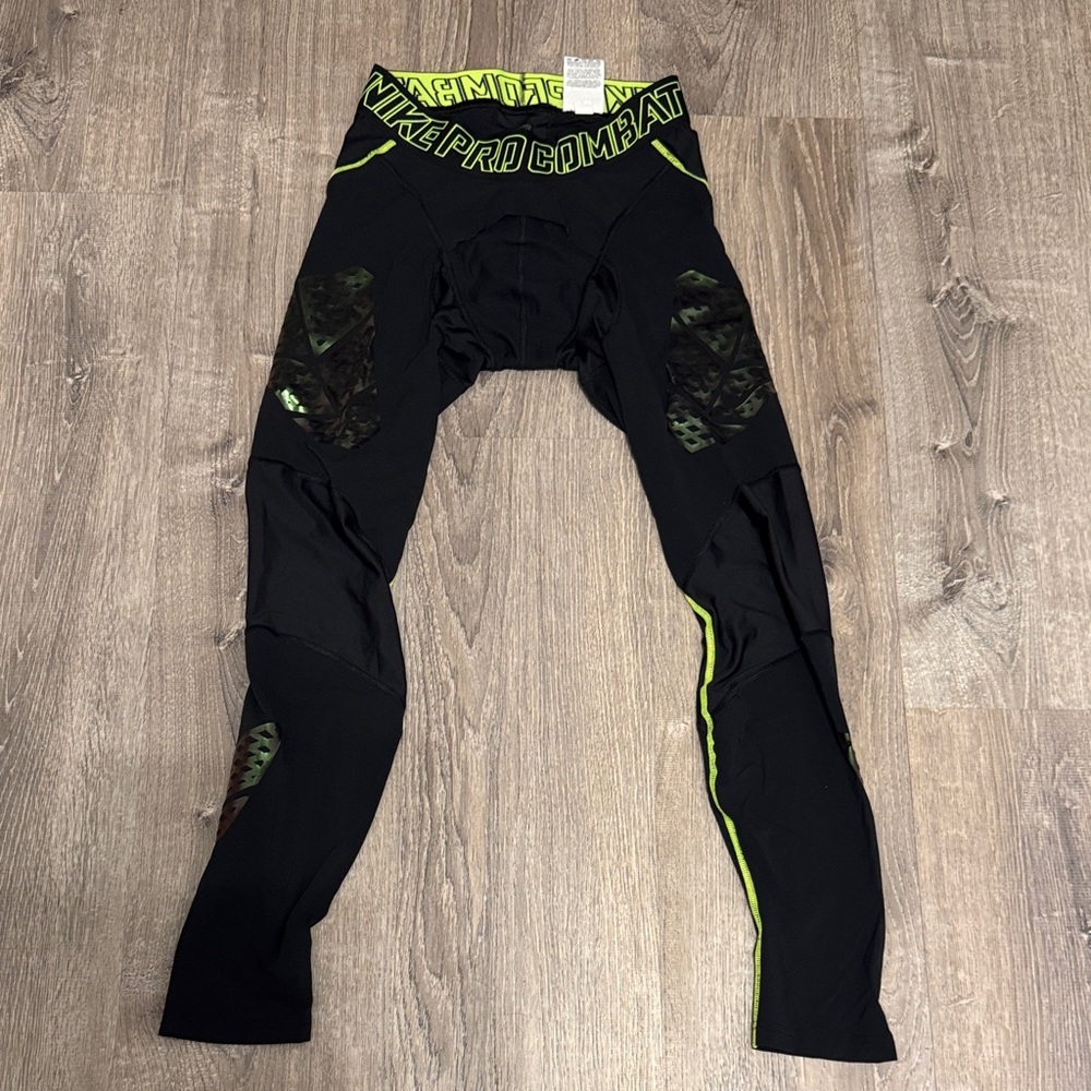 Nike Pro Combat Vapor Black with Neon Green Compression Leggings XL